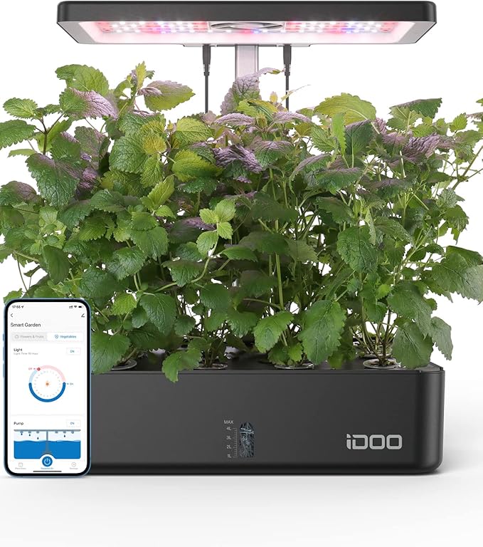 iDOO Hydroponics Growing System Kit 12Pods Christmas Gifts for Women Mom Herb Garden Indoor with LED Grow Light for Home Built-in Fan Auto-Timer Adjustable Height Up to 11.3 12Pods WiFi-Black