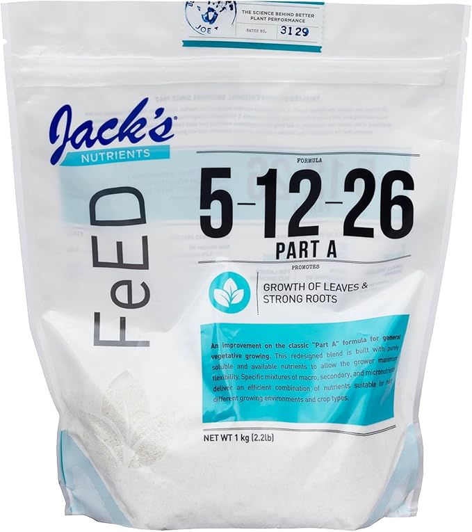 Jack's Classic Nutrients 5-12-26 Part A Water-Soluble Fertilizer for Growth of Leaves and Strong Roots in Plants Grown in Continuous Liquid Feed Programs 2.2Lbs