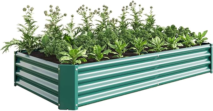 Raised Garden Beds Outdoor Rectangle Galvanized Metal Planter Box with Kit Above Ground Garden Bed for Vegetables Herbs Flowers and Plants (Green 6×3×1)