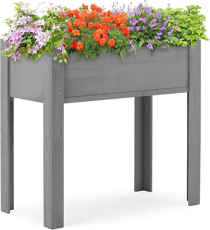 Raised Garden Bed with Legs 48x24x30 in Planter Boxes Outdoor Elevated Wooden Planter Box Standing Growing Bed for Gardening Backyard Patio and Balcony (Grey 31x16x30)
