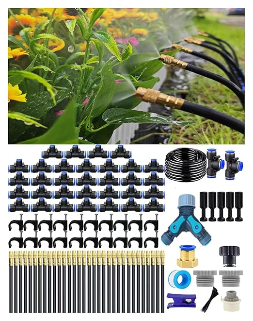 Drip Irrigation System - 360° Adjustable Micro Spray Sprinkler Kit for Garden Easy Installation No Tools Fine Mist Watering for Garden Potted Plants Greenhouse (165 FT)