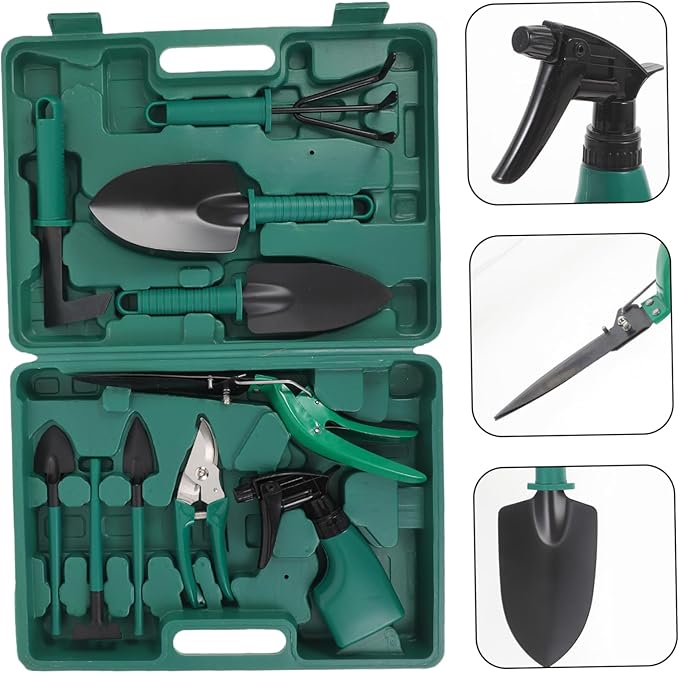 KESYOO 10-Piece Gardening Tool Set with Storage Case Compact Garden Tools for Planting and Pruning Includes Rakes and Shears for Effortless Garden Work