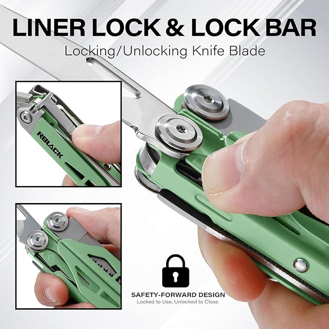 Multitool 21-in-1 Multi Tool Pliers with Safety Locking and Spring-Action Scissors Heavy-duty Stainless Steel Multi-tool Set with Nylon Sheath for Work Home Garden DIY &amp Auto Mint Green