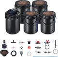 Happybuy RDWC Hydroponics Grow System Recirculating Deep Water Culture Kit 4 Buckets &amp 1 Reservoir with Top Drip Air Pump Water Level Device for Leafy Vegetables