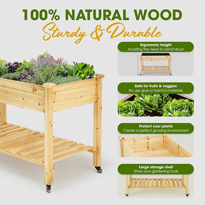 IDZO 48x24x32in Raised Garden Bed with Legs Durable Elevated Garden Box with Wax Oil Coated Wood Planter with Big Planter Box Load Up to 260 Pounds Ergonomic Height for Convenient Plants Care