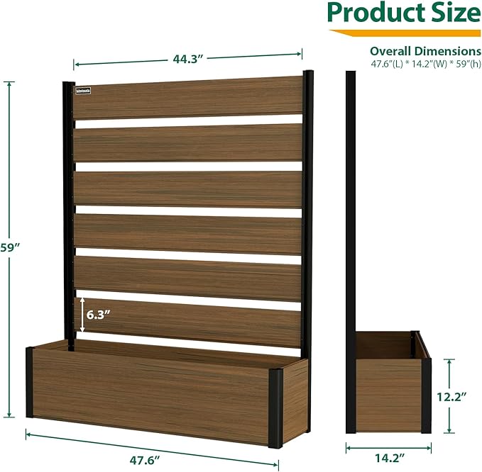 Vertical Screen Planter Bed - Raised Garden Box with Trellis for Climbing Plants Durable Privacy Fence Planter for Outdoor Patio Deck Aluminum Frame Brown