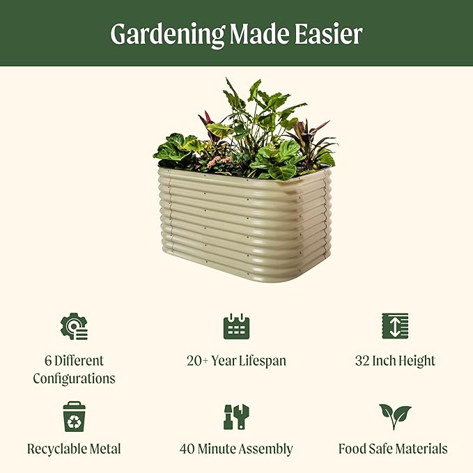 32 Extra Tall Raised Garden Bed Kits 3.5 x 5 x 2.7ft Raised Planter Box Outdoor 2 x 6.5 x 2.7ft Deep Root 6 in 1 Modular Metal Raised Beds for Gardening Vegetables Flowers Fruits - Sunlit Oak