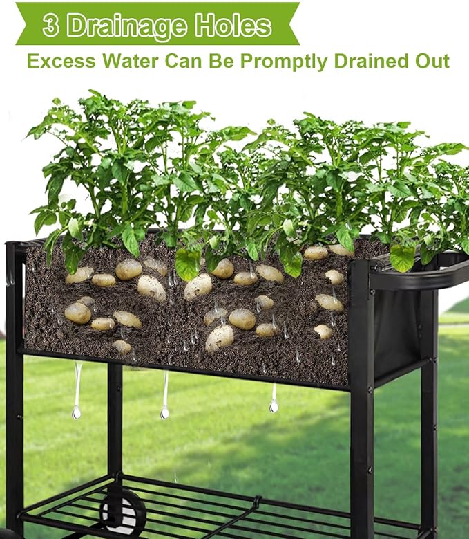 Raised Garden Bed with Legs for Outdoor Plants Standing Elevated Planter Box Cart on Wheels for Vegetables Flower Herb Patio Black