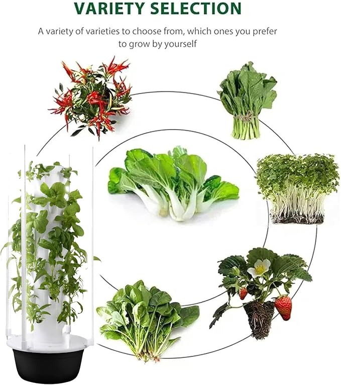 Vertical Hydroponic Garden TowerSoilless Cultivation Hydroponics Growing TowerIndoor Farming Garden PlanterAuto Water Circulatefor Home/Garden/Farm/Greenhouse Black-5layers+plantlight