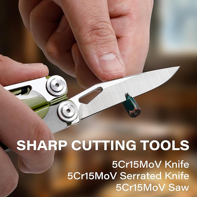 Multitool 21-in-1 Multi Tool Pliers with Safety Locking and Spring-Action Scissors Heavy-duty Stainless Steel Multi-tool Set with Nylon Sheath for Work Home Garden DIY &amp Auto Olive Green