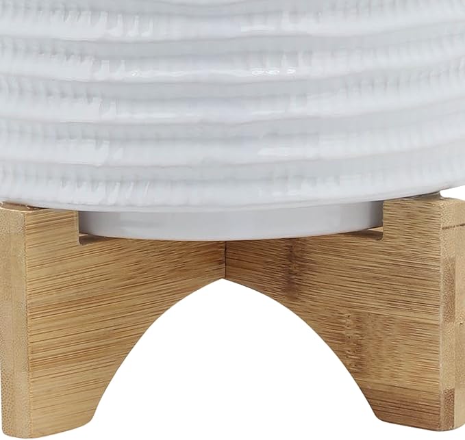 8 Textured Planter W Stand White