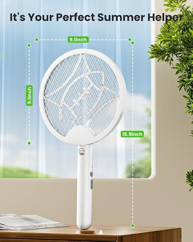Electric Fly Swatter Racket Foldable 2 in 1 Bug Zapper with Purple Trap Lamp 4000V &amp 1500mAh Powerful Mosquito Trap Killer with Type-C Rechargeable for Indoor Home Patio Camp(White 2 Pack)