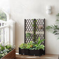 Raised Garden Bed with Trellis 48H Large Outdoor Planter Box for Climbing Plants UV-Resistant Wicker Elevated Garden Planter with Drainage Holes Suit for Flowers Vegetables Balcony or Patio
