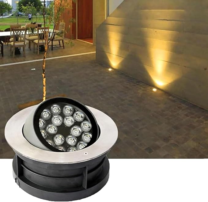 LED Beam Spotlight IP67 Waterproof Adjustable Outdoor Landscape Ground Light Recessed Stainless Steel Round Garden Lamp (Green 18W/24V Yellow 18W/24V)
