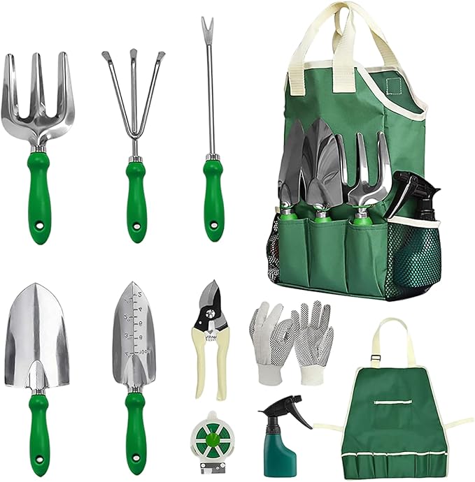 Gardening Tool Set 11-Piece Heavy Duty Stainless Steel Garden Tool Set with Handbag Gardening Hand Tools for Adults and Kids