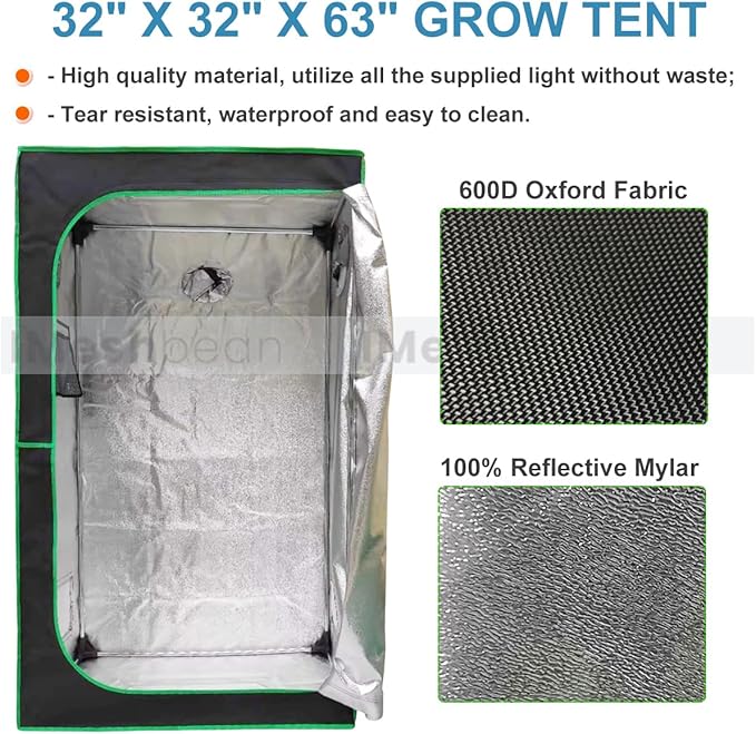 Grow Tent Kit Complete 2.7x2.7 ft High Reflective Mylar Hydroponics Indoor Plant Growing Tent with LED Grow Light Ventilaion Fan Growing System+Accesseries (32 x 32 x 63 + Carbon Filter)