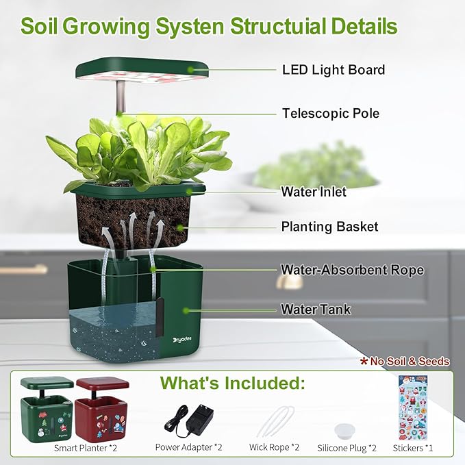 2-Pack Indoor Planting System Smart Soil Growing Kit with 17-W LED Grow Light Automatic Timed Watering Planters Gift for Friends/Women (No Seeds&ampSoil)