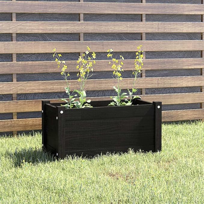 Wooden Garden Planter Box Raised Garden Bed Indoor Outdoor Planter Outdoor Wood Raised Garden Bed for Vegetables Flowers Herbs Black 23.6x12.2x12.2 Solid Wood Pine-427