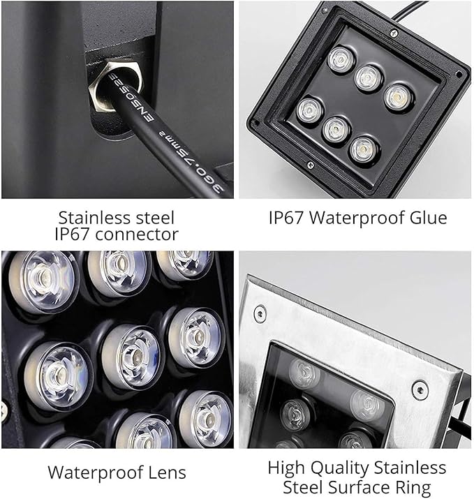 Square Ground LED Landscape Lamp Outdoor Recessed Buried Lights IP67 Waterproof Stainless Steel LED Spotlight 12V Low Pressure Garden LED Well Light for LawYellow-24 W