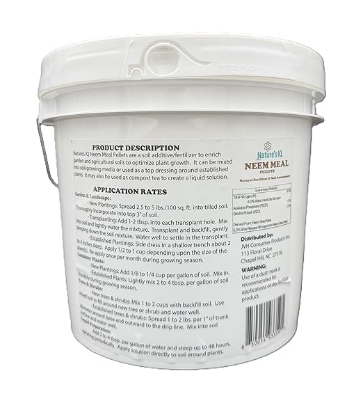 Nature's IQ NEEM Meal pellets. 7LB Bucket. Natural Fertilizer/Soil Ammendment. Improves Soil Structure &amp Promotes Active Root Systems. Easy to Apply pellets in resealable Bucket.