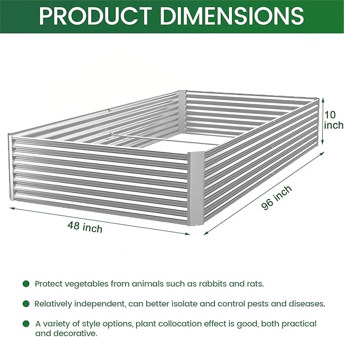 3 Pack 8x4FT Corrugated Galvanized Steel Raised Garden Bed Outdoor Metal Above Ground Garden Bed for Vegetables and Flowers Rectangle Raised Beds for Gardening