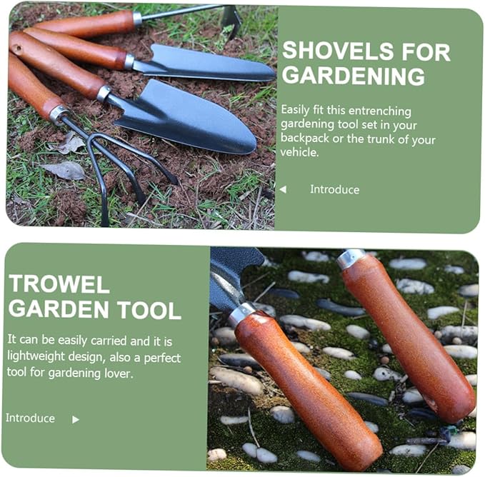 4pcs Mini Garden Tool Set with Small Shovel Narrow Trowel Three-Prong Rake and Dual-use Hoe for Planting and Digging in Pots and Garden Beds