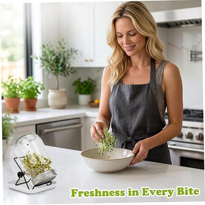Sprouting Jar Kit Complete Seed Sprouting Jar Kit with Stainless Steel Stand &amp Drip Tray Easy Home Sprout for Microgreens Beans Broccoli.