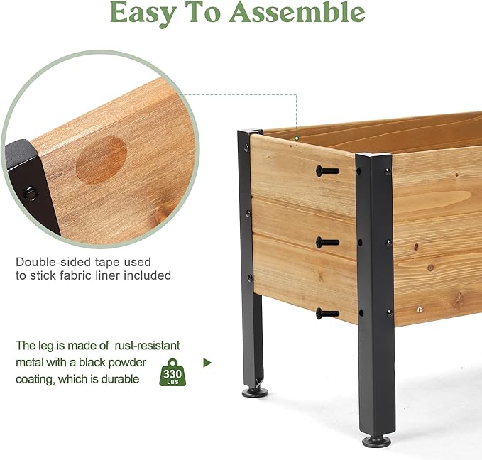 Wooden Rectangular Flower Box with Short Iron Legs Planting Bed for Flowers and Vegetables Suitable for Garden and Balcony. Dimensions: 27.56 * 13.9 * 12.5 inches