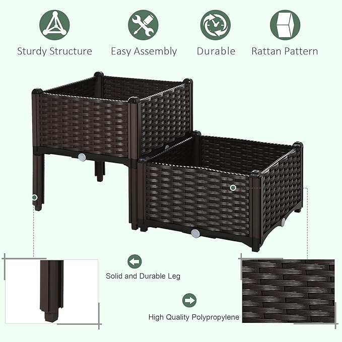 2 Piece Raised Garden Bed with Legs Self-Watering Planter Box Raised Bed to Grow Flowers Herbs &amp Vegetables Gray
