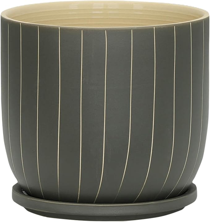Generic 8 Stripes Planter W Saucer Gray