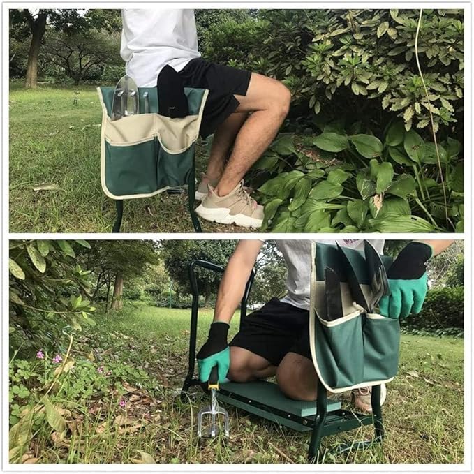 BDL Garden Kneeler Seat with Upgraded Thicken Kneeling Pad and 1 Large Tool Pouch Foldable Stool 330lb Capacity-Protects Your Knees Clothes from Dirt &amp Grass Stains