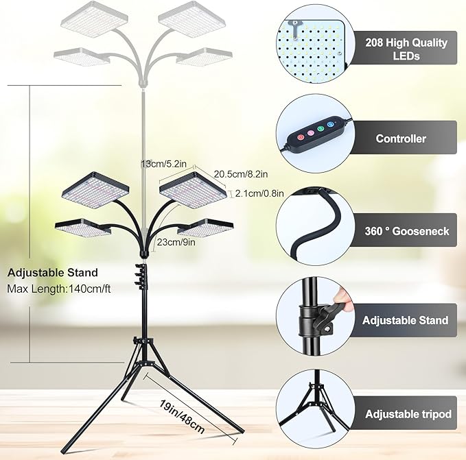 Grow Light with Stand Orchbloom Grow Lights for Indoor Plants 100W Natural Sunlight Full Spectrum Plant Growing Lamps for Houseplants &amp Bonsai Tree 4/8/12 Hr Timer Plant Light Auto On/Off Every