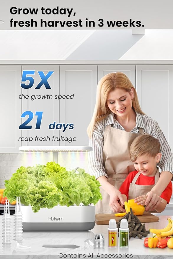 inbloom 12 Pods White Hydroponics Growing System and 20 Pcs Grow Baskets 20 Pcs Grow Domes 48 Pcs Grow Labels