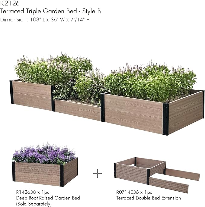Everbloom Modular 36” Terraced Double Bed Extension (Only Used Raised Garden Bed R073638 R143638 or R0714D36)-Unlimited Possibilities for A Premium Garden Bed