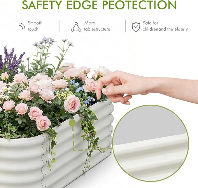 2-Pack 4x1.5ft Galvanized Raised Garden Bed Outdoor Planter Bed Metal Planter Box for Gardening and PlantingMilk White