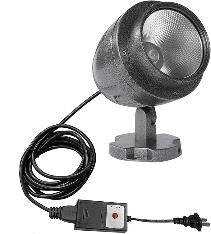 Kiven IP65 Waterproof LED Landscape Up Down Light Grey Circular Decorative Spotlight with Plug-in Cord and Timer for Indoor Outdoor House Yard Step Statue LED Lawn Light (10W Cool White)