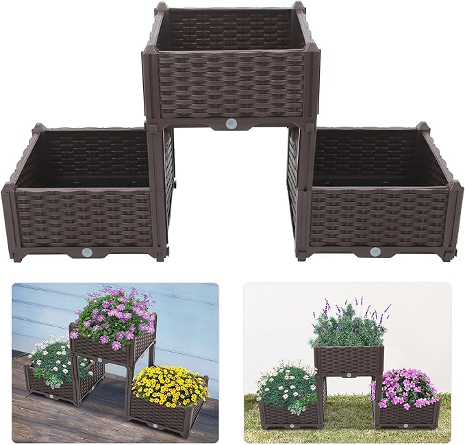 Multi-Level Elevated Planter Raised Bed Wooden Garden Box on Legs Stand-Up Patio Vegetable Flower Container Outdoor Balcony Herb Growing Table No-Bend Planter Potting Bench for Yard