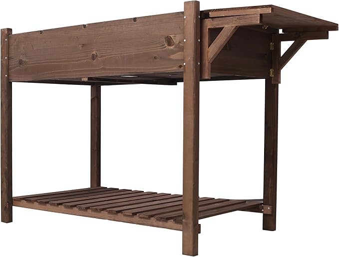8 Pockets Horticulture Raised Garden Bed Elevatedood Planter Box Standith Foldable Side Table and Storage Shelf for HerbVegetablesFlowersDark Brown Color