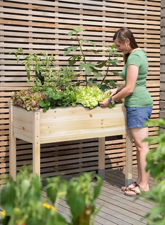 MIXC Wooden Raised Garden Bed with Legs 32”L X 16”W Elevated Reinforced Large Planter Box for Vegetable Flower Herb Outdoors - Beam and Column Structure - Unmatched Strength Outlast