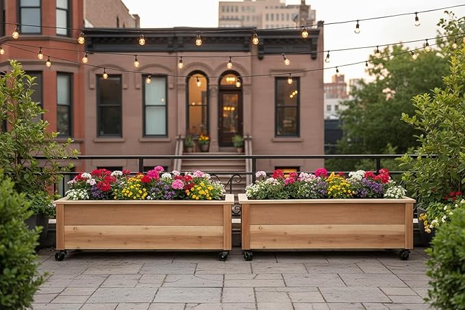 Cedar Raised Garden Bed Planter Box with Castor Wheels – Rolling Wooden Planter for Patio Balcony &amp Outdoor Spaces – Made in USA (30 x 16.5 x 14)