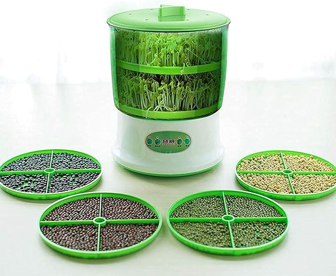 Bean Sprout Machine Automatic Bean Sprout Maker Seed Sprout Kit with Double Germination Tray Temperature Control Automatic (2layer)