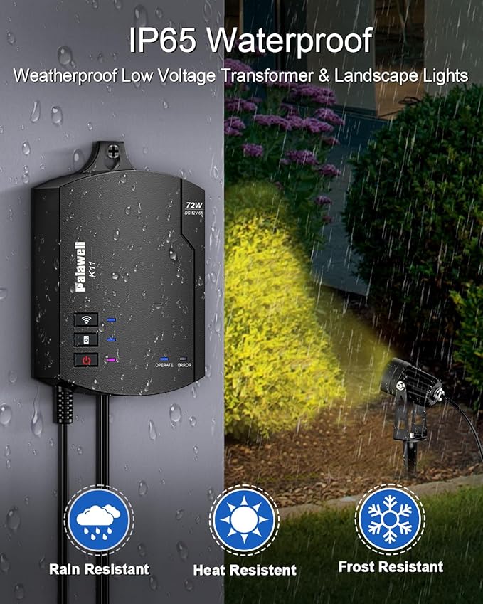 8-Pack Low Voltage Landscape Lighting Kit with WiFi 72W Transformer 3W LED Spotlights with 65ft Cable App and Voice Control 3000K Warm White 12-24V IP65 Outdoor Pathway Uplights