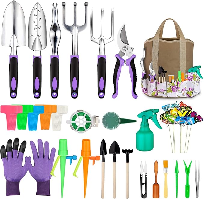 Garden Tools Set 83 Piece Succulent Tools Set Included Heavy Duty Aluminum Gardening Tools for Gardening Non-Slip Ergonomic Handle Durable Storage Tote Bag Gifts for Men Women