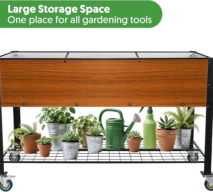 Raised Garden Bed with Legs and Wheels Self-Watering Planter Box 48x24x30 in Elevated Raised Bed with Drainage Hole Built to Withstand Sun Rain and Wind for Up to 2 Years
