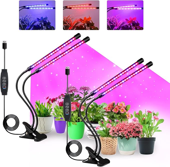 Grow Lights for Indoor Plants Full Spectrum LED Plant Lamps with Clips and 3m Cables for Seeding Growing(2 Pack)