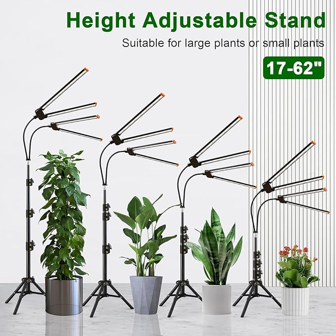 YEOLEH Floor Lamp Grow Light for Large Tall Plants Indoor 6000K White Full Spectrum Plant Growing Light with Red Blue LED Foldable Light Strip Dimmable &amp Timer Function Height 17-62‘’