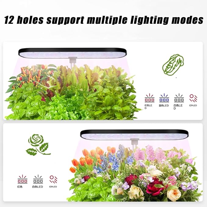 Hydroponics Growing System12 Hole Lazy Vegetable Planting Intelligent Hydroponic Planting Machine Simulated Sunlight Growth Lamp(A)
