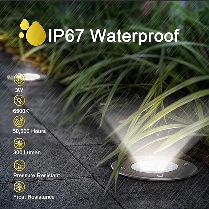 LED Buried Landscape Lights 3W Recessed Round Ground Spotlights IP67 Waterproof Outdoor Lighting for Decks Driveways Gardens and Pathways (Blue 110V/24V)
