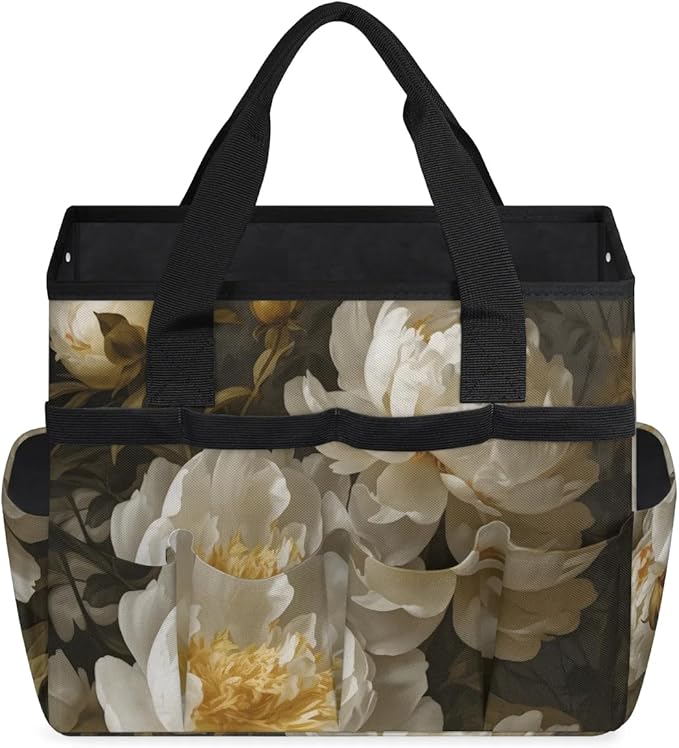 Garden Tool BagFloral Peony Flower Gardening Organizer Bag With Pockets Garden Tool Kit Storage Tote for Women Men Garden Tool Set Holder
