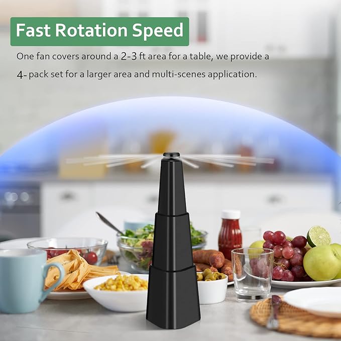Fly Fans for Tables 4 Pack - Portable Automatic Picnic Table Food Repellent Fans Spinner for Restaurant Party Home